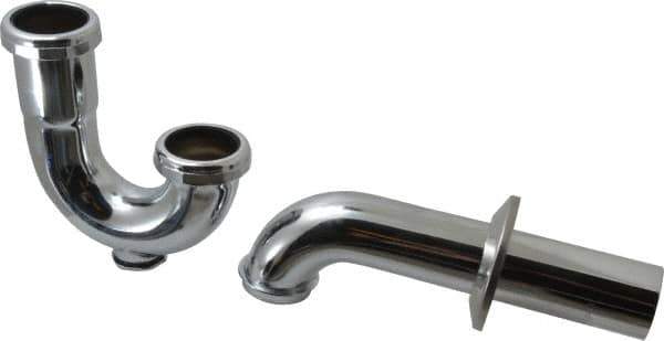 Federal Process - 1-1/2 Outside Diameter, 20 Gauge, P Trap with Wall Pipe and Cleanout Plug - Chrome Coated, Brass - Apex Tool & Supply