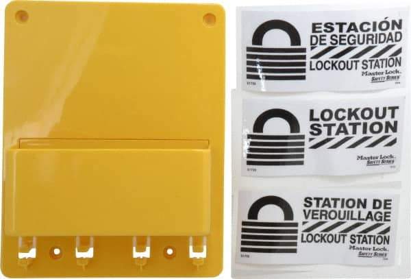 Master Lock - 1 Piece, Empty Polycarbonate Tag and Padlock / Hasp Station - 7-3/4 Inch Wide x 9-3/4 Inch High x 2-7/8 Inch Deep, Yellow - Apex Tool & Supply