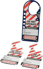 Master Lock - Double Jaw, 1-3/4 to 2-1/8" Jaw Diam, 5 PadLocks, Anodized Aluminum/Stainless Steel Lockout Hasp - Snap-On, 7" Long, Blue - Apex Tool & Supply