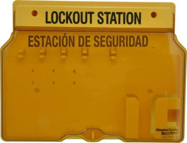 Master Lock - 1 Piece, Empty Polycarbonate Padlock Station - 16 Inch Wide x 12-1/4 Inch High x 1-3/4 Inch Deep, Yellow, Covered - Apex Tool & Supply