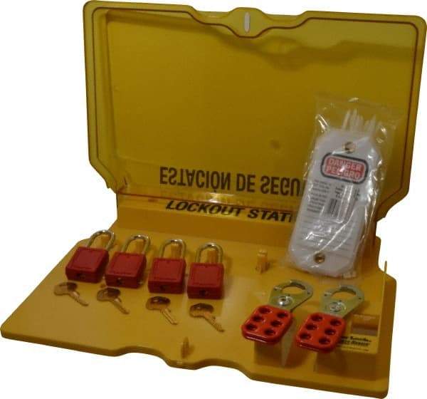 Master Lock - Equipped Polycarbonate Padlock Station - 16 Inch Wide x 12-1/4 Inch High x 1-3/4 Inch Deep, Yellow, Covered - Apex Tool & Supply