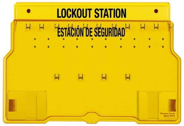 Master Lock - 1 Piece, Empty Polycarbonate Padlock Station - 22 Inch Wide x 15-1/2 Inch High x 1-3/4 Inch Deep, Yellow, Covered - Apex Tool & Supply