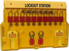Master Lock - Equipped Polycarbonate Padlock Station - 22 Inch Wide x 15-1/2 Inch High x 1-3/4 Inch Deep, Yellow, Covered - Apex Tool & Supply