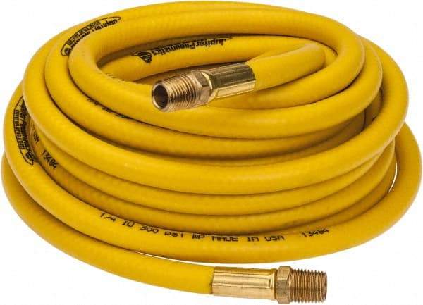 PRO-SOURCE - 1/4" ID x 15/32" OD 25' Long Multipurpose Air Hose - MNPT x MNPT Ends, 300 Working psi, 23 to 150°F, 1/4" Fitting, Yellow - Apex Tool & Supply