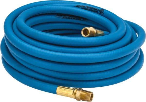 PRO-SOURCE - 1/4" ID x 15/32" OD 25' Long Multipurpose Air Hose - MNPT x MNPT Ends, 300 Working psi, 23 to 150°F, 1/4" Fitting, Blue - Apex Tool & Supply