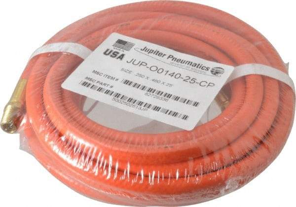 PRO-SOURCE - 1/4" ID x 15/32" OD 25' Long Multipurpose Air Hose - MNPT x MNPT Ends, 300 Working psi, 23 to 150°F, 1/4" Fitting, Orange - Apex Tool & Supply