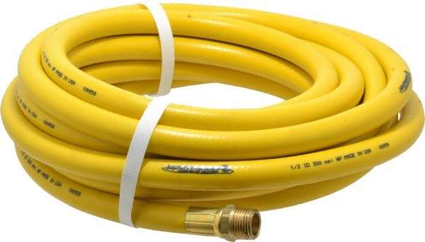 PRO-SOURCE - 1/2" ID x 3/4" OD 25' Long Multipurpose Air Hose - MNPT x MNPT Ends, 300 Working psi, 23 to 150°F, 1/2" Fitting, Yellow - Apex Tool & Supply