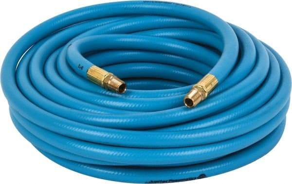 PRO-SOURCE - 3/8" ID x 19/32" OD 50' Long Multipurpose Air Hose - MNPT x MNPT Ends, 300 Working psi, 23 to 150°F, 1/4" Fitting, Blue - Apex Tool & Supply