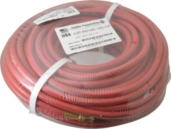 PRO-SOURCE - 1/4" ID x 15/32" OD 100' Long Multipurpose Air Hose - MNPT x MNPT Ends, 300 Working psi, 23 to 150°F, 1/4" Fitting, Red - Apex Tool & Supply