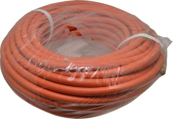 PRO-SOURCE - 3/8" ID x 19/32" OD 100' Long Multipurpose Air Hose - MNPT x MNPT Ends, 300 Working psi, 23 to 150°F, 1/4" Fitting, Orange - Apex Tool & Supply