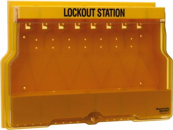 Master Lock - 1 Piece, Empty Polycarbonate Lockout Device Station - 22 Inch Wide x 15-1/2 Inch High x 4-1/8 Inch Deep, Yellow - Apex Tool & Supply