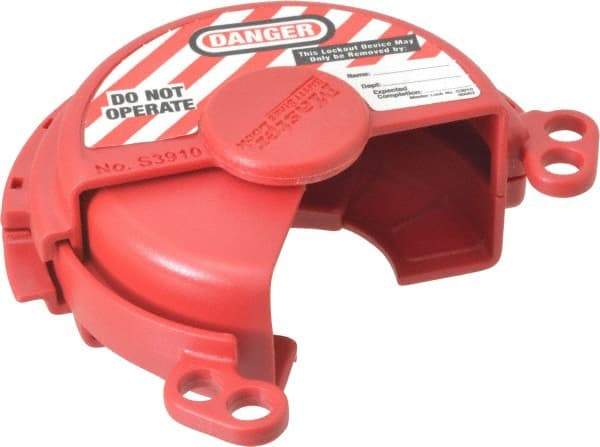 Master Lock - 2-3/8 to 3 Inch Valve Handle Size, Xenoy Thermoplastic Gas Cylinder Valve Lockout - 3/8 Inch Max Shackle Diameter, Red - Apex Tool & Supply