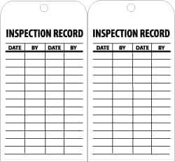NMC - 3" High x 6" Long, INSPECTION RECORD, English Safety & Facility Inspection Tag - Tag Header: Notice, 2 Sides, Black & White Unrippable Vinyl - Apex Tool & Supply