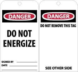 NMC - 3" High x 6" Long, DANGER - DO NOT ENTER, English Safety & Facility Accident Prevention Tag - Tag Header: Danger, 2 Sides, Black, Red & White Unrippable Vinyl - Apex Tool & Supply