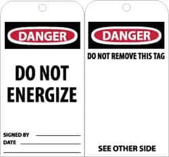 NMC - 3" High x 6" Long, DANGER - DO NOT ENTER, English Safety & Facility Accident Prevention Tag - Tag Header: Danger, 2 Sides, Black, Red & White Unrippable Vinyl - Apex Tool & Supply