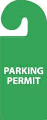 NMC - 8-1/4 Inch High x 3-1/4 Inch Wide, PARKING PERMIT Parking/Vehicle Hang Tag - 1 Side, Plastic, Green, English - Apex Tool & Supply