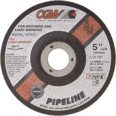 Camel Grinding Wheels - 24 Grit, 9" Wheel Diam, 1/8" Wheel Thickness, 7/8" Arbor Hole, Type 27 Depressed Center Wheel - Coarse Grade, Aluminum Oxide, Resinoid Bond, 6,650 Max RPM - Apex Tool & Supply