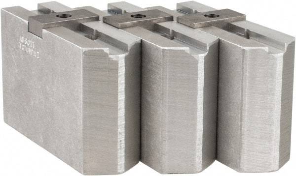 Abbott Workholding Products - Tongue & Groove Attachment, Square Soft Lathe Chuck Jaw - 3 Jaws, Aluminum, 2-1/8" Btw Mount Hole Ctrs, 4-1/2" Long x 1-1/2" Wide x 3" High, 1/2" Groove, 1/2" Fastener - Apex Tool & Supply