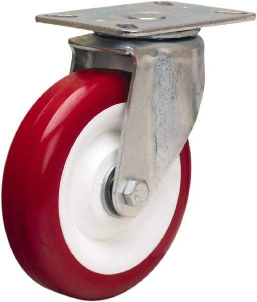 Hamilton - 5" Diam x 1-3/8" Wide x 6-1/16" OAH Top Plate Mount Swivel Caster - Polyurethane Mold on Polypropylene, 400 Lb Capacity, Sealed Precision Ball Bearing, 3-1/8 x 4-1/8" Plate - Apex Tool & Supply