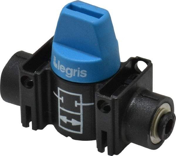 Legris - 5/32" Pipe, Standard Port, Composite Miniature Ball Valve - 1 Piece, Inline - Two Way Flow, Push-to-Connect x Push-to-Connect Ends, Short Handle, 150 WOG - Apex Tool & Supply