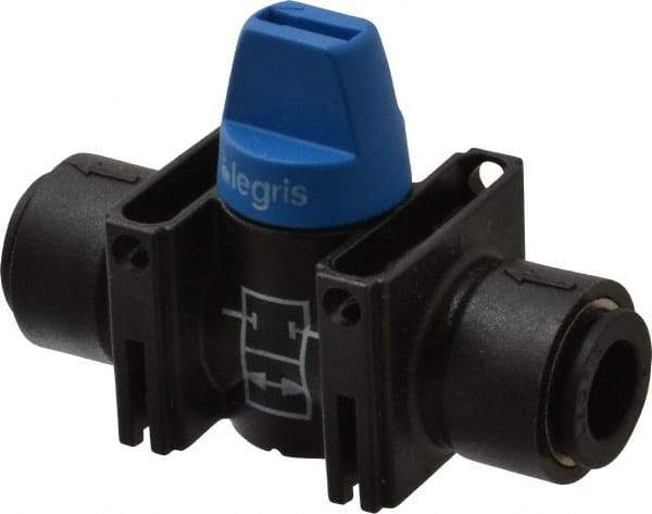 Legris - 3/8" Pipe, Standard Port, Composite Miniature Ball Valve - 1 Piece, Inline - Two Way Flow, Push-to-Connect x Push-to-Connect Ends, Short Handle, 150 WOG - Apex Tool & Supply