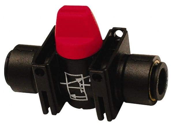 Legris - 5/32" Pipe, Standard Port, Composite Miniature Ball Valve - 1 Piece, Inline - Two Way Flow, Push-to-Connect x Push-to-Connect Ends, Short Handle, 150 WOG - Apex Tool & Supply
