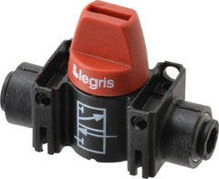 Legris - 6mm Pipe, Standard Port, Composite Miniature Ball Valve - 1 Piece, Inline - Two Way Flow, Push-to-Connect x Push-to-Connect Ends, Short Handle, 150 WOG - Apex Tool & Supply