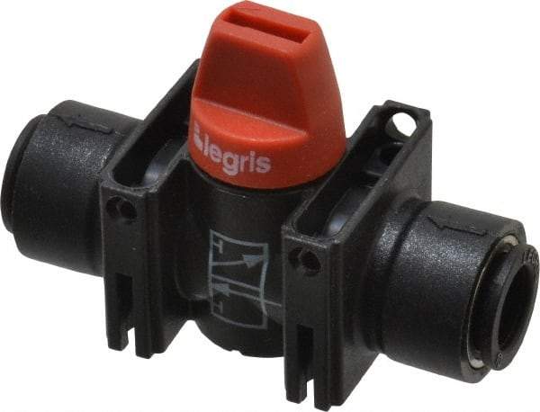 Legris - 10mm Pipe, Standard Port, Composite Miniature Ball Valve - 1 Piece, Inline - Two Way Flow, Push-to-Connect x Push-to-Connect Ends, Short Handle, 150 WOG - Apex Tool & Supply