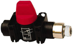 Legris - 3/8" Pipe, Standard Port, Composite Miniature Ball Valve - 1 Piece, Inline - Two Way Flow, MNPT x Push-to-Connect Ends, Short Handle, 125 WOG - Apex Tool & Supply