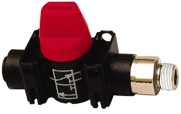Legris - 1/4" Pipe, Standard Port, Composite Miniature Ball Valve - 1 Piece, Inline - Two Way Flow, MNPT x Push-to-Connect Ends, Short Handle, 150 WOG - Apex Tool & Supply