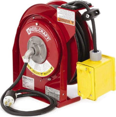 Reelcraft - 12 AWG, 45' Cable Length, Cord & Cable Reel with Outlet End - 2 Outlets, NEMA 5-15R, 15 Amps, 125 Volts, SJEOOW Cable, Red Reel, Electric Reel - Apex Tool & Supply
