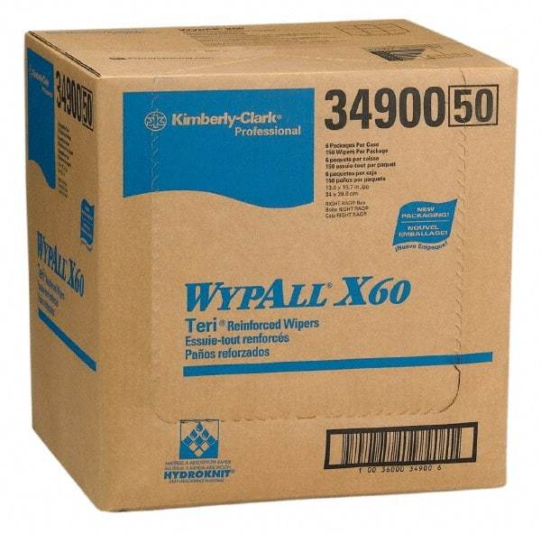 WypAll - X60 Dry Shop Towel/Industrial Wipes - 16-3/4" x 12-1/2" Sheet Size, White - Apex Tool & Supply