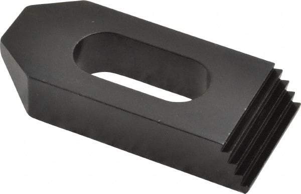 Jergens - 1/2" Stud, Low Carbon Steel, Plain Strap Clamp - 1/2" Travel, 2-1/2" OAL x 1-1/8" Wide x 1/2" High, Black Oxide Finish, Tapered Nose - Apex Tool & Supply