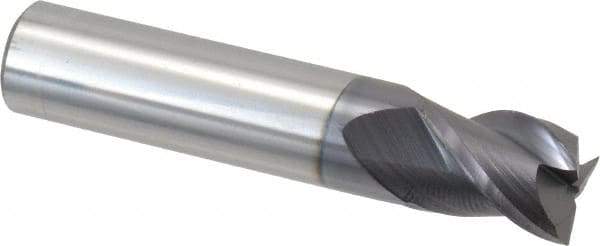 Accupro - 1/2", 5/8" LOC, 1/2" Shank Diam, 2-1/2" OAL, 3 Flute, Solid Carbide Square End Mill - Single End, AlTiN Finish, Spiral Flute, 40° Helix, Centercutting, Right Hand Cut, Right Hand Flute - Apex Tool & Supply