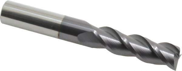 Accupro - 5/8", 2-1/8" LOC, 5/8" Shank Diam, 4-5/8" OAL, 3 Flute, Solid Carbide Square End Mill - Single End, AlTiN Finish, Spiral Flute, 40° Helix, Centercutting, Right Hand Cut, Right Hand Flute - Apex Tool & Supply