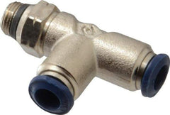 Alpha Technologies - 1/4" Outside Diam, 1/8 Universal Thread, Nickel Plated Brass Push-to-Connect Male Swivel Run Tee - 250 Max psi, Tube to Universal Thread Connection, Buna O-Ring - Apex Tool & Supply