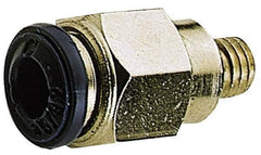 Alpha Technologies - 1/4" Outside Diam, 10-32 UNF, Nickel Plated Brass Push-to-Connect Male Connector - 250 Max psi, Tube to Male UNF Connection, Buna O-Ring - Apex Tool & Supply