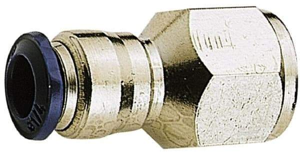 Alpha Technologies - 1/8" Outside Diam, 1/4 NPTF, Nickel Plated Brass Push-to-Connect Female Connector - 250 Max psi, Tube to Female NPT Connection, Buna O-Ring - Apex Tool & Supply