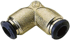 Alpha Technologies - 3/8" Outside Diam, 3/8 Nickel Plated Brass Push-to-Connect Union Elbow - 250 Max psi, Tube to Tube Connection, Buna O-Ring - Apex Tool & Supply