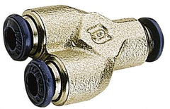Alpha Technologies - 1/4" Tube OD, Nickel Plated Brass Push-to-Connect Tube Union Y - Tube to Tube Connection, 250 Max psi, Buna O-Ring, 160°F Max Working Temp - Apex Tool & Supply