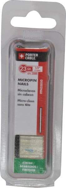 Porter-Cable - 23 Gauge 1/2" Long Pin Nails for Power Nailers - Steel, Galvanized Finish, Straight Stick Collation, Chisel Point - Apex Tool & Supply