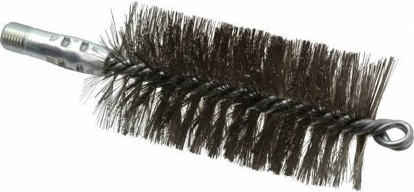 Schaefer Brush - 4-1/2" Brush Length, 2-1/4" Diam, Double Stem, Double Spiral Tube Brush - 7-1/4" Long, Stainless Steel, 1/4" NPSM Male Connection - Apex Tool & Supply