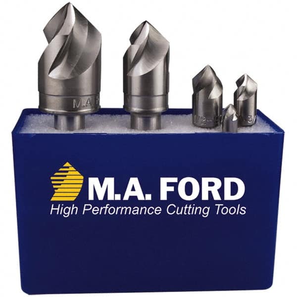 M.A. Ford - 5 Piece, 1/4 to 3/4" Head Diam, 100° Included Angle, Single End Countersink Set - Apex Tool & Supply
