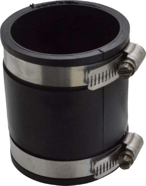 Made in USA - 2" PVC Flexible Pipe Coupling with Clamp - 3-1/2" Long, Pipe x Pipe, Stainless Steel Clamp - Apex Tool & Supply