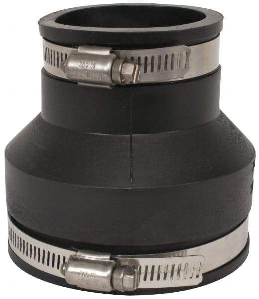 Made in USA - 3 x 2" PVC Flexible Pipe Coupling with Clamp - 4" Long, Pipe x Pipe, Stainless Steel Clamp - Apex Tool & Supply