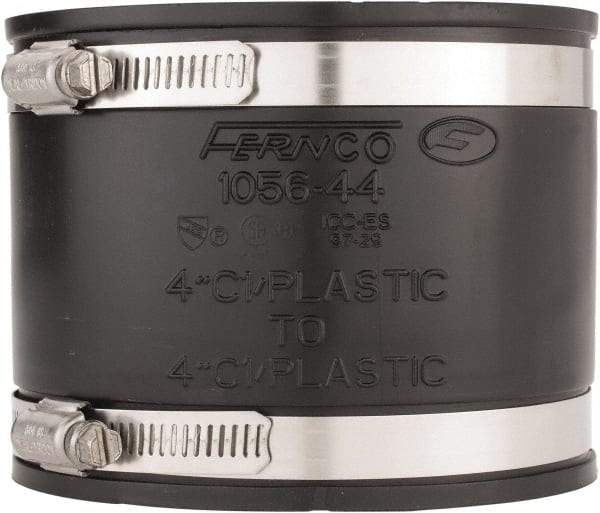 Made in USA - 4" PVC Flexible Pipe Coupling with Clamp - 4" Long, Pipe x Pipe, Stainless Steel Clamp - Apex Tool & Supply