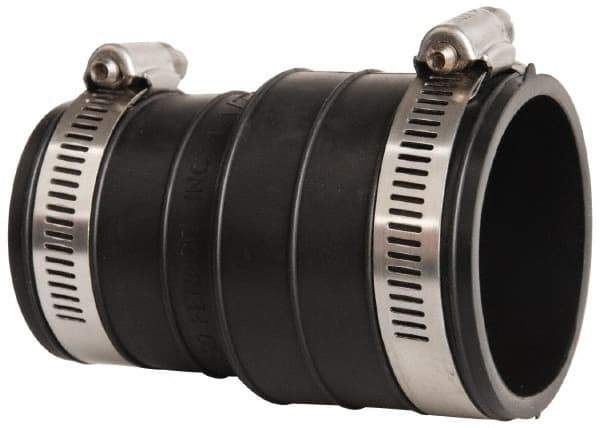 Made in USA - 1-1/2" PVC Flexible Pipe Coupling with Clamp - 4" Long, Socket x Pipe, Stainless Steel Clamp - Apex Tool & Supply
