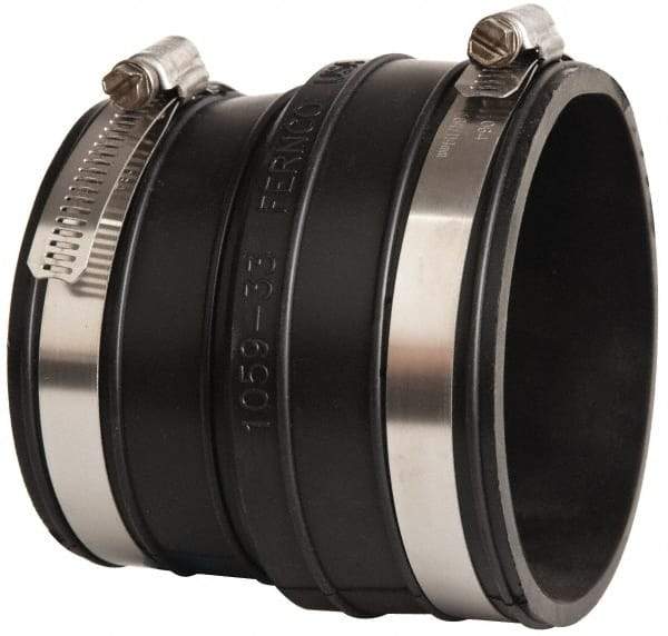 Made in USA - 3" PVC Flexible Pipe Coupling with Clamp - 4" Long, Socket x Pipe, Stainless Steel Clamp - Apex Tool & Supply