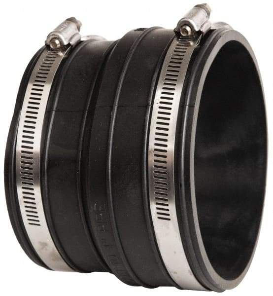 Made in USA - 4" PVC Flexible Pipe Coupling with Clamp - 4" Long, Socket x Pipe, Stainless Steel Clamp - Apex Tool & Supply