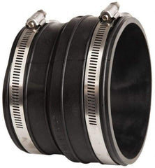 Made in USA - 4" PVC Flexible Pipe Coupling with Clamp - 4" Long, Socket x Pipe, Stainless Steel Clamp - Apex Tool & Supply